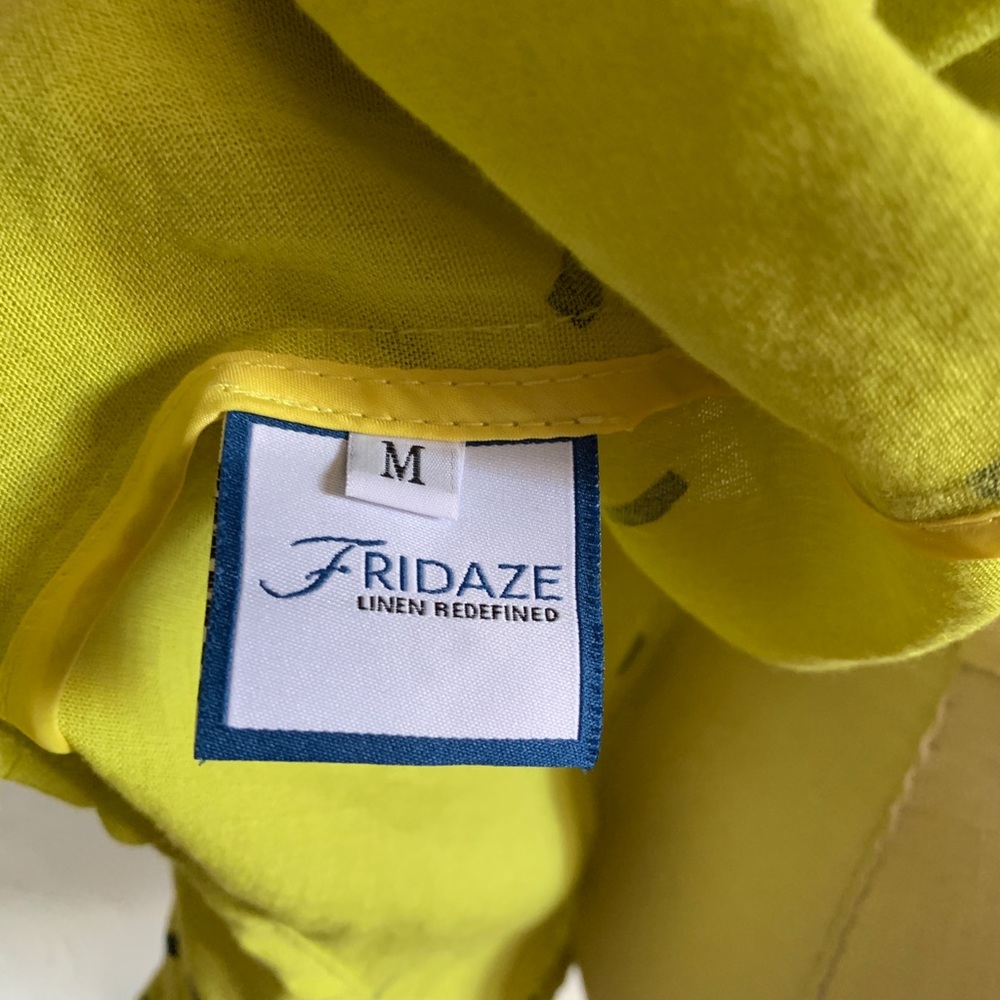 LINEN FRIDAZE maximalist button up tunic neon chartreuse lime with pop geometric - Picture 7 of 10